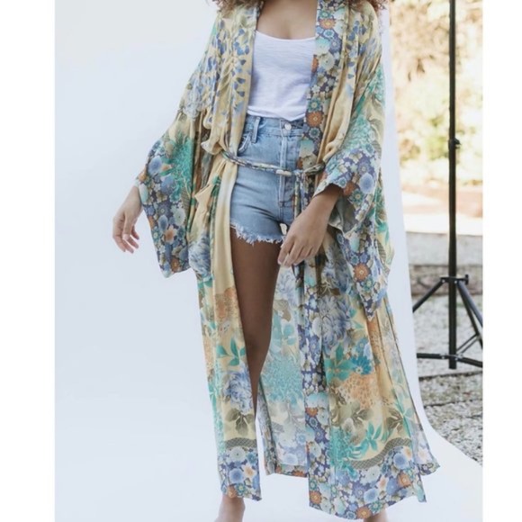 Sweaters - Floral boho gypsy Print Long Kimono